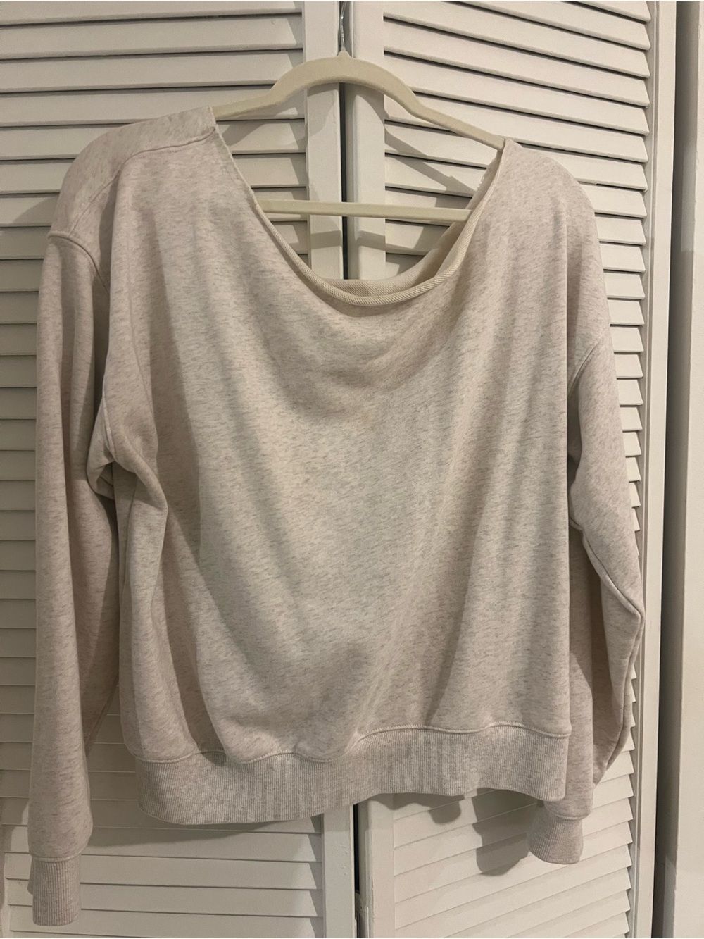 Fabletics Off-the-Shoulder Sweatshirt in Light Beige